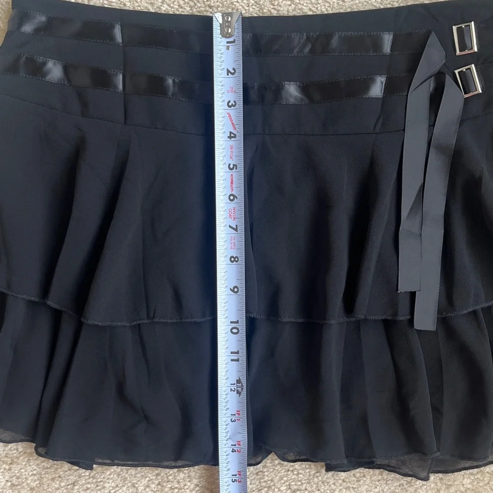 Edikted Double Ribbon Belt Ruffled Chiffon Mini Skirt in Black Women's Large - Picture 8 of 8